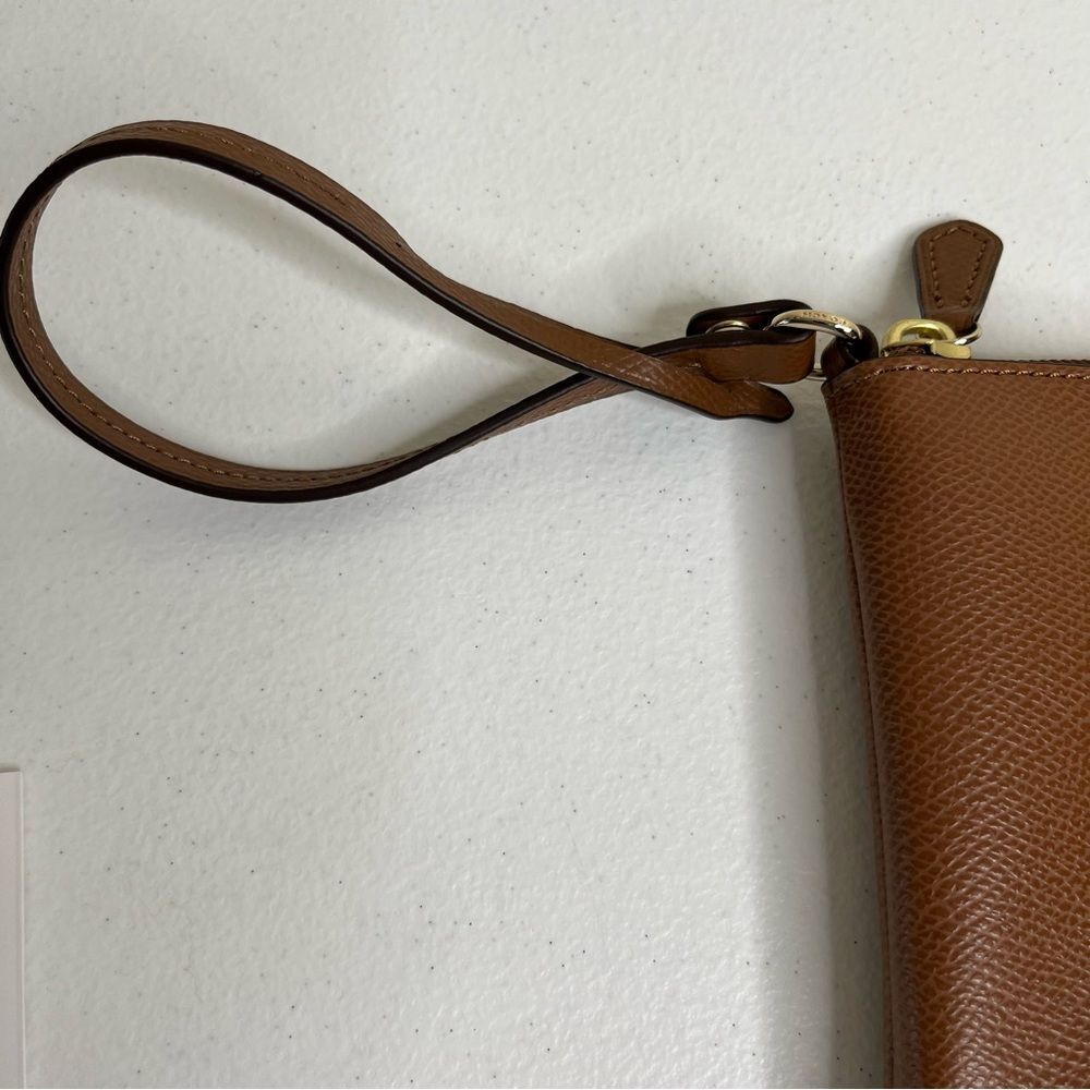 Coach Brown Pebbled Leathered Story Patch Logo Zip Pouch Wallet Bag Wristlet - Picture 15 of 15